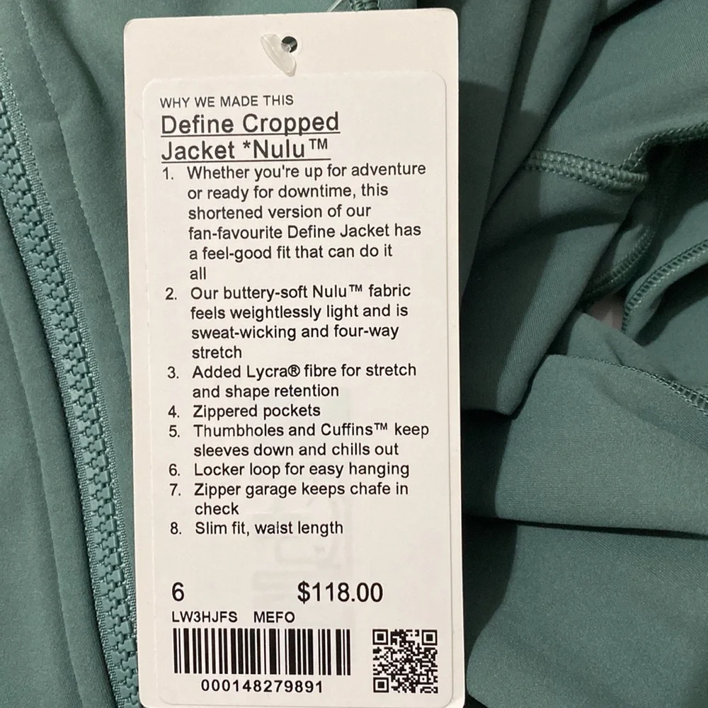 Lululemon Define Cropped Jacket Nulu Medium Forest - Picture 4 of 8